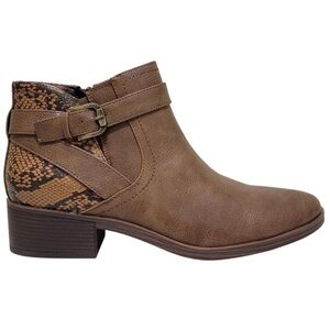 Baretraps Brown Ankle Boots with Snake Print Accent